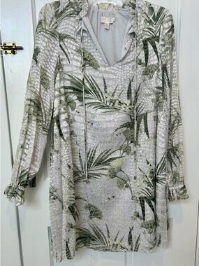 Ted Baker Tropical Print Tunic Dress in Sage Green & Silver